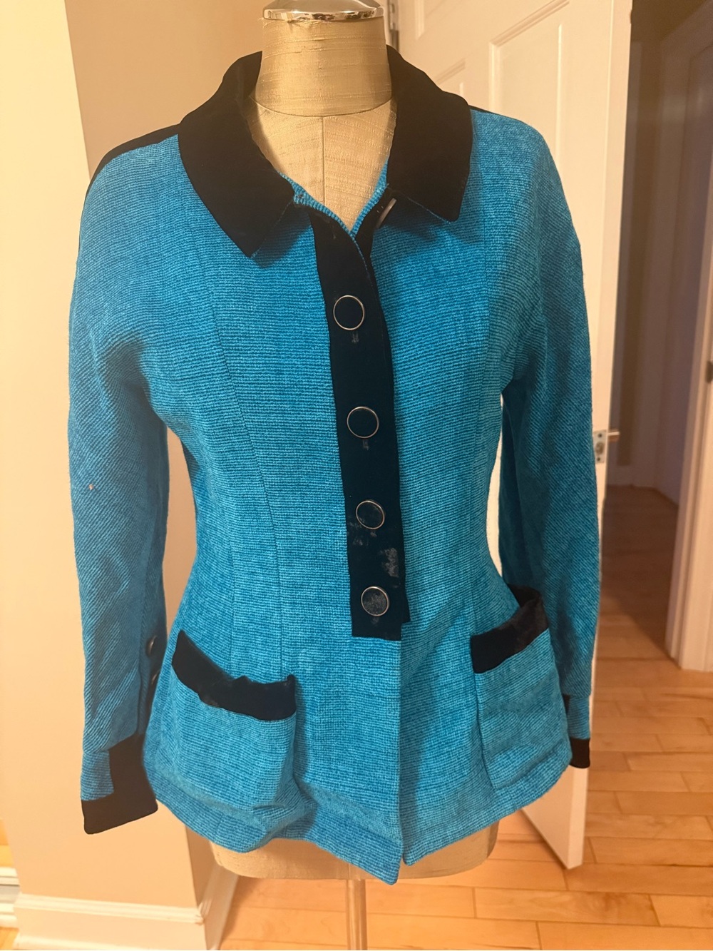 Karl Lagerfeld Turquoise Blue Tailored Jacket with Black Trim
